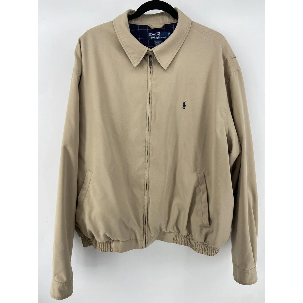 Vintage Polo Ralph Lauren Jacket Mens 2XL Tan Harrington Bi Swing Classic Preppy